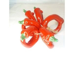 Red Chili Peppers Napkin Rings Set of 6 Ceramic Porcelain 3" x 2.25"